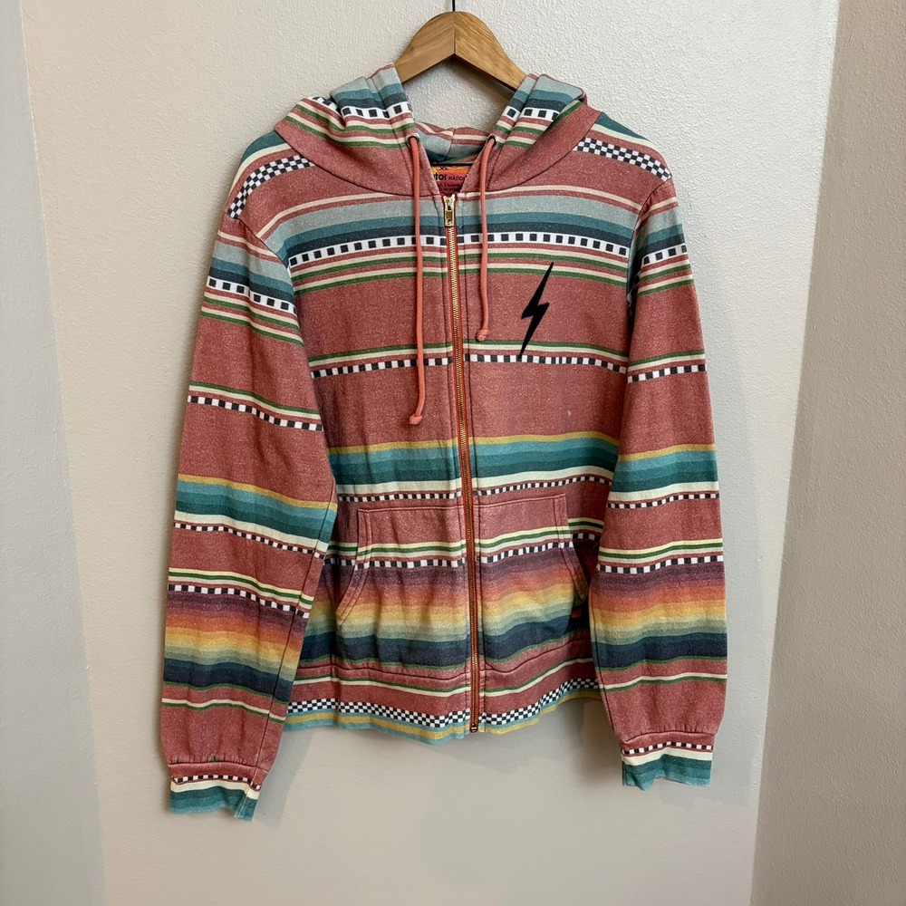 Aviator Nation Zip Up Hoodie XL Baja Stripe Lightning Bolt California Retro Surf